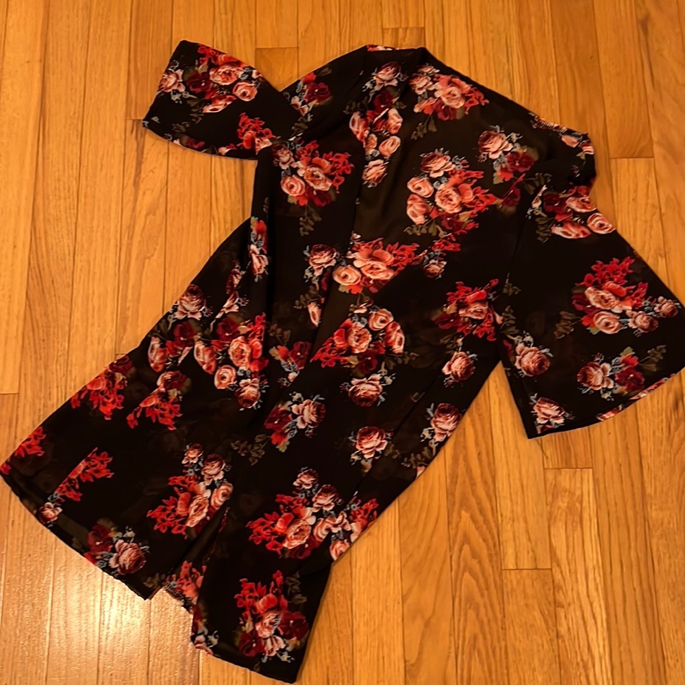 SheIn Black Floral Kimono